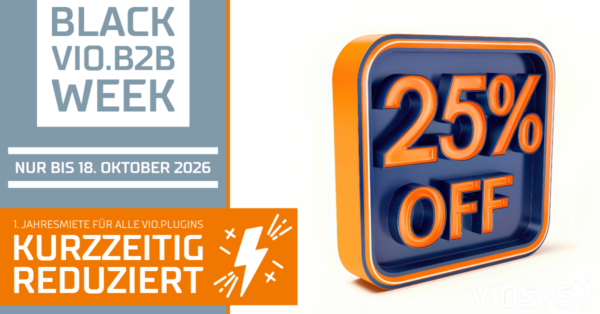 Nur bis zum 18. Oktober 2026: Im Rahmen des Black Week Countdowns im Shopware Store reduzieren wir die erste Jahresmiete unserer VIO.Plugins um 25 %.