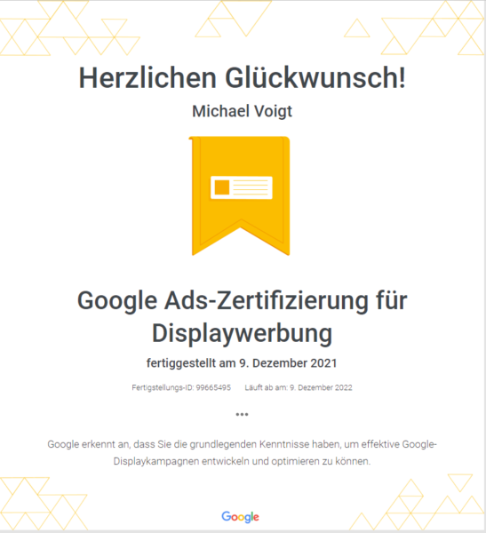 Michael Voigt Google Ads-Zertifizierung Displaywerbung